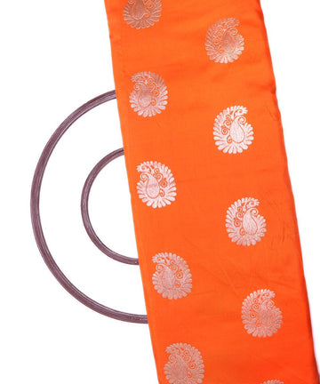 orange and golden paisley design brocade silk fabric